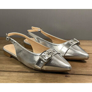 Top Moda Women's Garner-1 Slingback Flats Size 6.5 Silver Metallic Pointed Toe